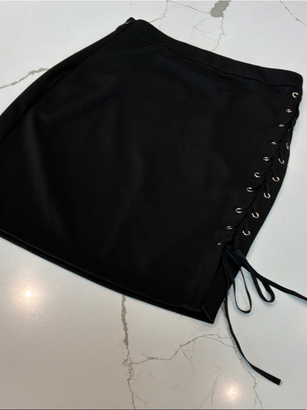 Missguided Black Lace-Up Side Mini Skirt US Size 4 LaceUp Tie Side Zipper Goth